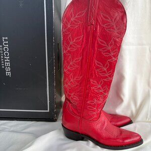 Luchhese Priscilla boot size 7B red tall knee high Western Cowgirl boot preowned